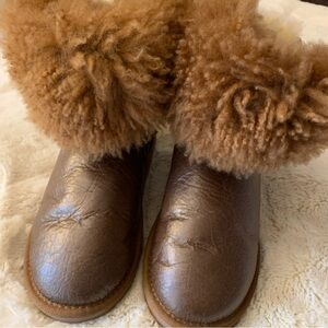 Emu Tan Ankle Boots with Fluffy Trim